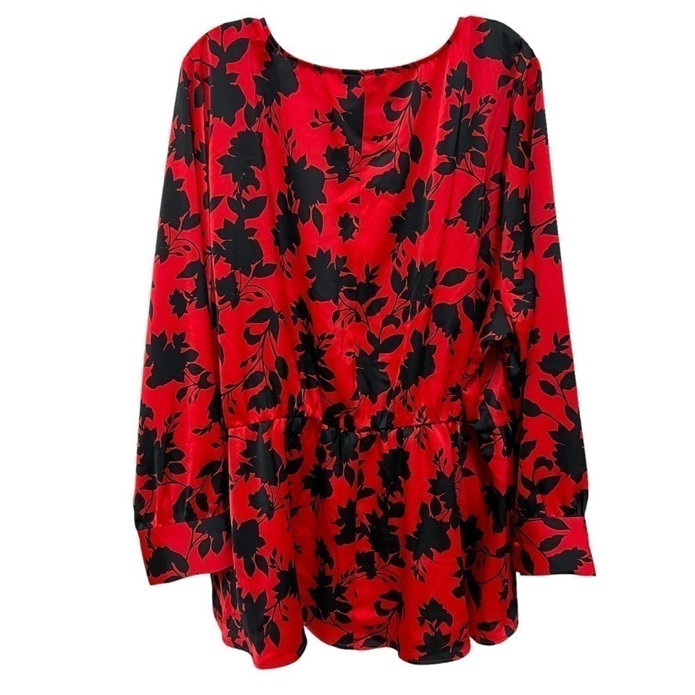 LANE BRYANT Elegant Black & Red Floral Career Blouse, Keyhole Button, Size 24 - Picture 8 of 12